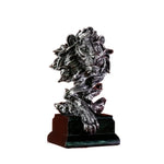 statue lion décorative bois imitation détaillée moderne ornement entrée beige doré argenté