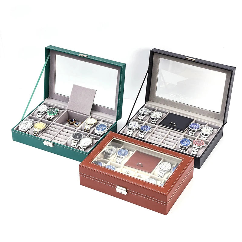 boîtes bijoux simili cuir classiques vert noir marron gris portables anniversaire mariage cadeaux domestique