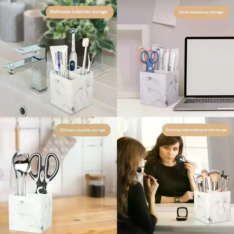 organisateur multifonctionnel blanc marbre moderne compartiments tapis souris rangement accessoires blanc gris