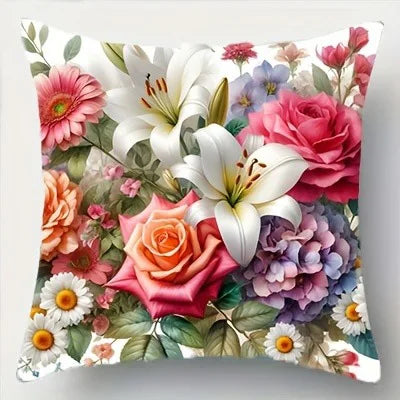 taies d'oreiller fleur multicolore rose blanc violet zip closure 45x45cm floral decoration chambre maison