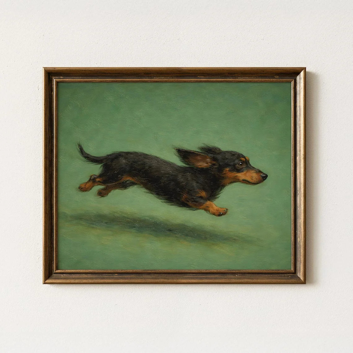 peinture murale chien teckel noir brun énergie course fond uni classique fixations murales