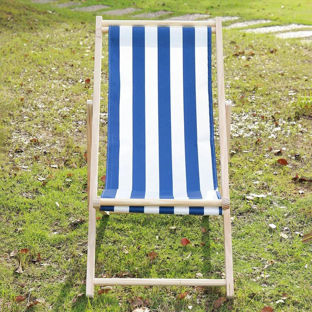 chaise longue pliable bois massif toile rayée plateau d'appoint plage
