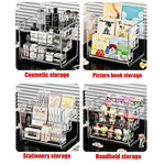 organisateur maquillage transparent acrylique moderne niveaux rangement palette fards poignées cosmétiques salle bain