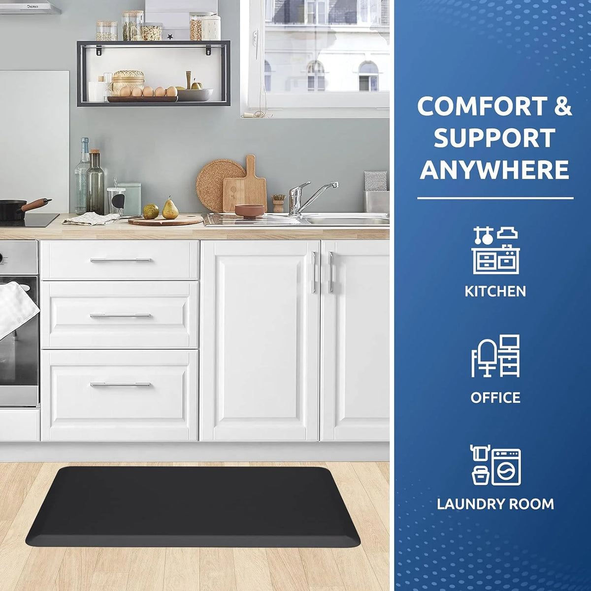 tapis sol noir uni moderne antidérapant lavable adhésif 44cm 71cm PVC