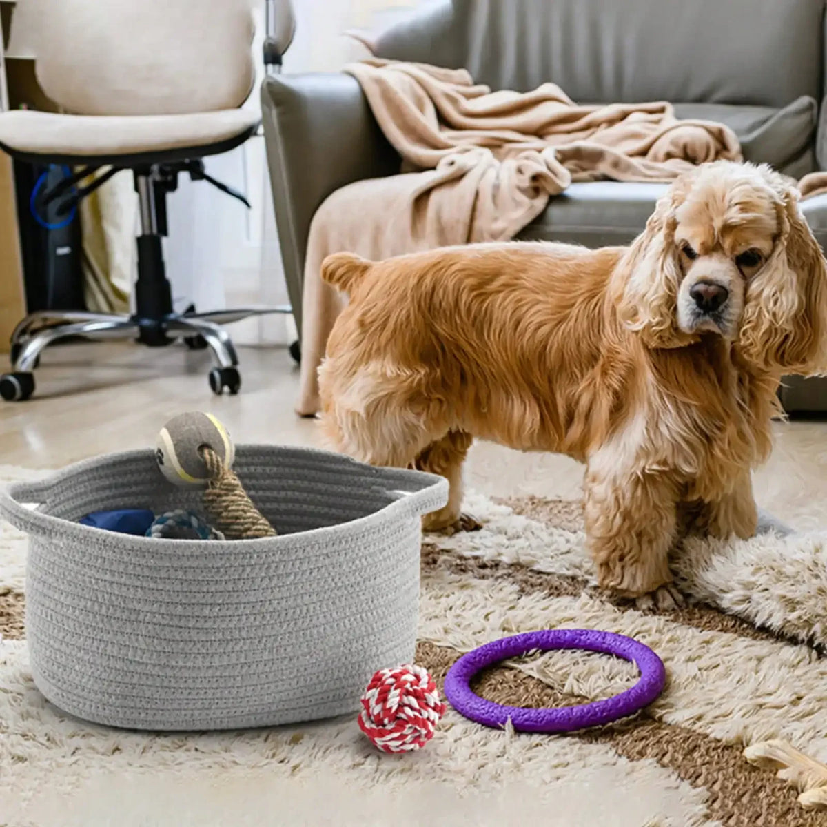 corbeille tissée blanche moderne poignées rangement décoration jouets animaux casa vases bougies