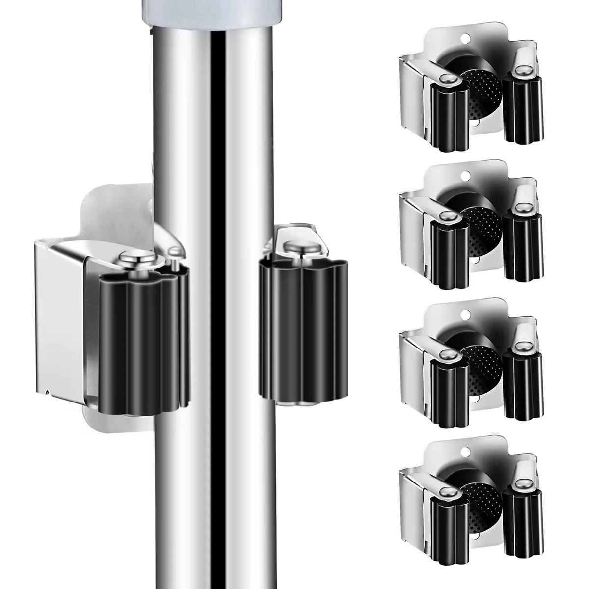 support mural balai anti dérapant acier inoxydable moderne salle bain clips noir argenté respectueux