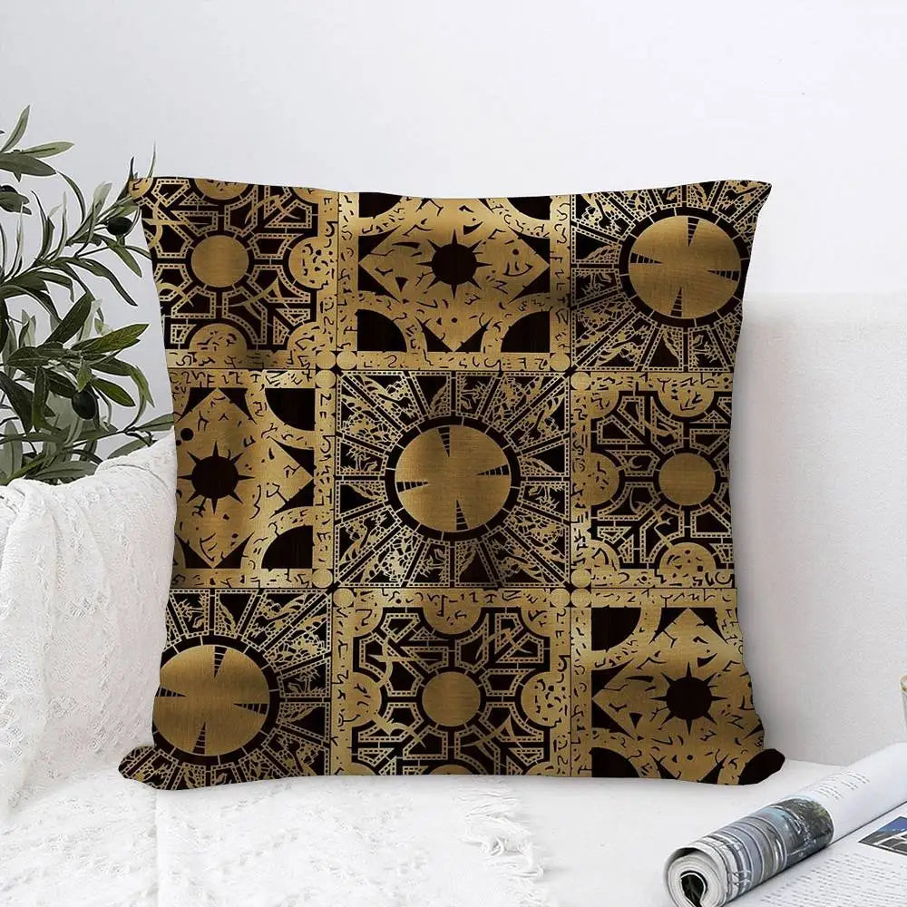 taie d'oreiller moderne motif géométrique noir doré double face courte peluche lit carré 45x45cm