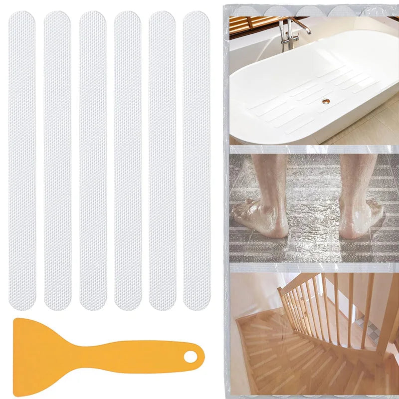 bandes antidérapantes adhésives sécurité salle bain motifs géométriques modernes scraper blanc noir bleu