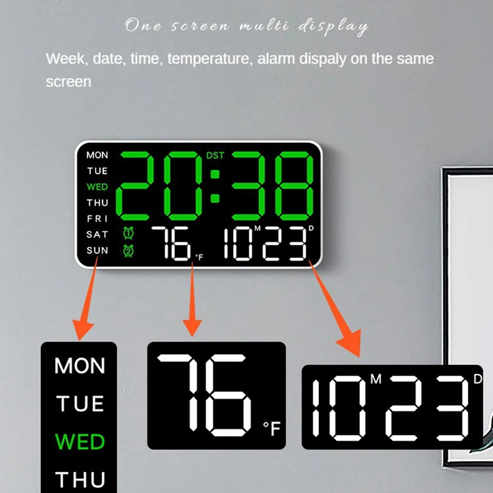 Horloge murale numérique LED bleue moderne pour salon
