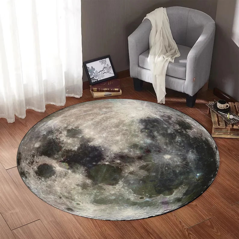 tapis rond moderne gris noir lunaire 40cm 80cm 120cm polyester polypropylèneextérieur décoration chambre maison