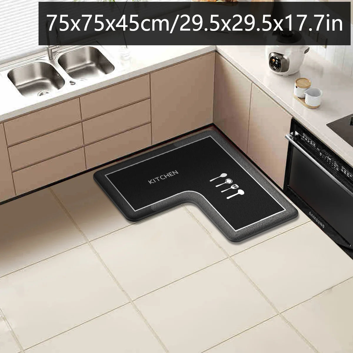 tapis cuisine noir gris points absorbant antidérapant polyester moderne salle bain chambre porte
