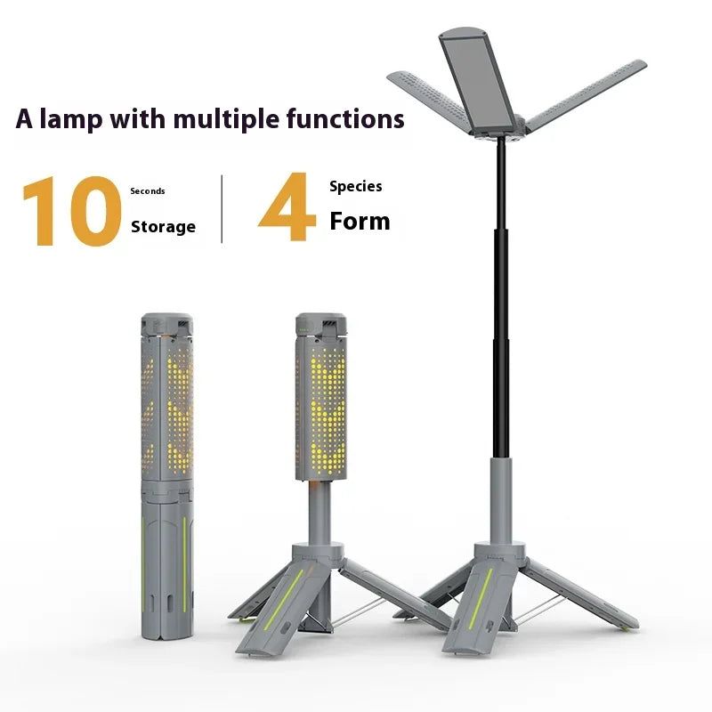 lampe camping télescopique gris moderne trépied pliable bras interrupteur clignotement led