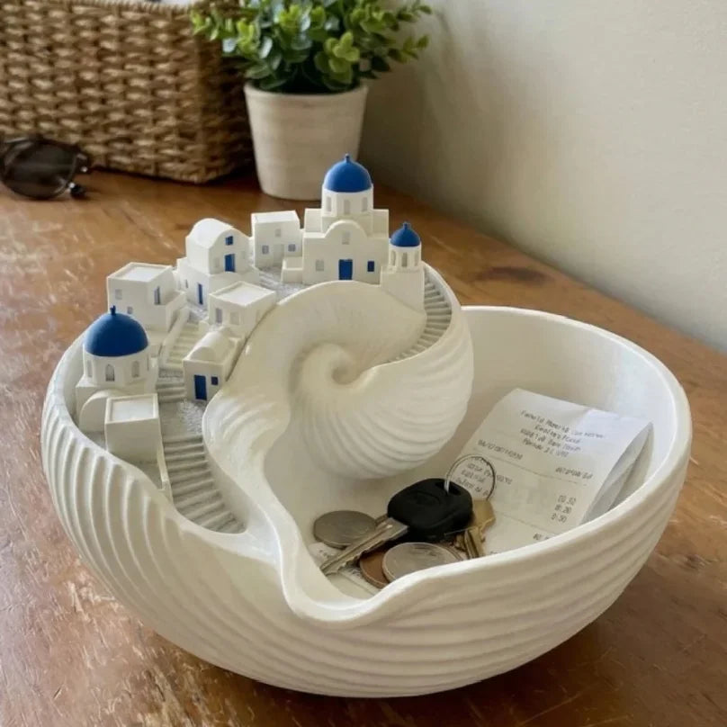 boîte rangement moderne blanche bijoux clés décoration santorin dôme bleu minimaliste