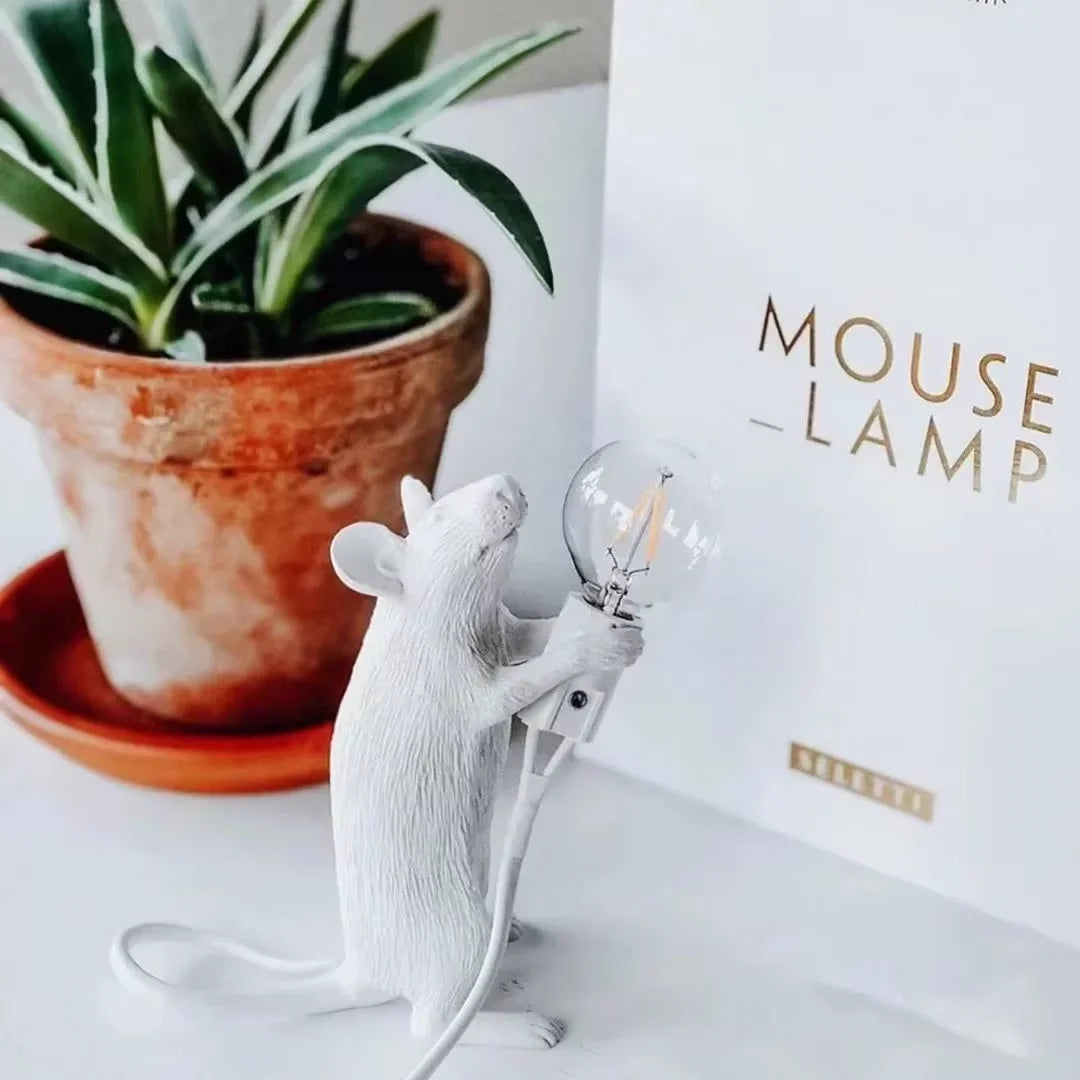 lampe poser souris or blanc ampoule transparente moderne