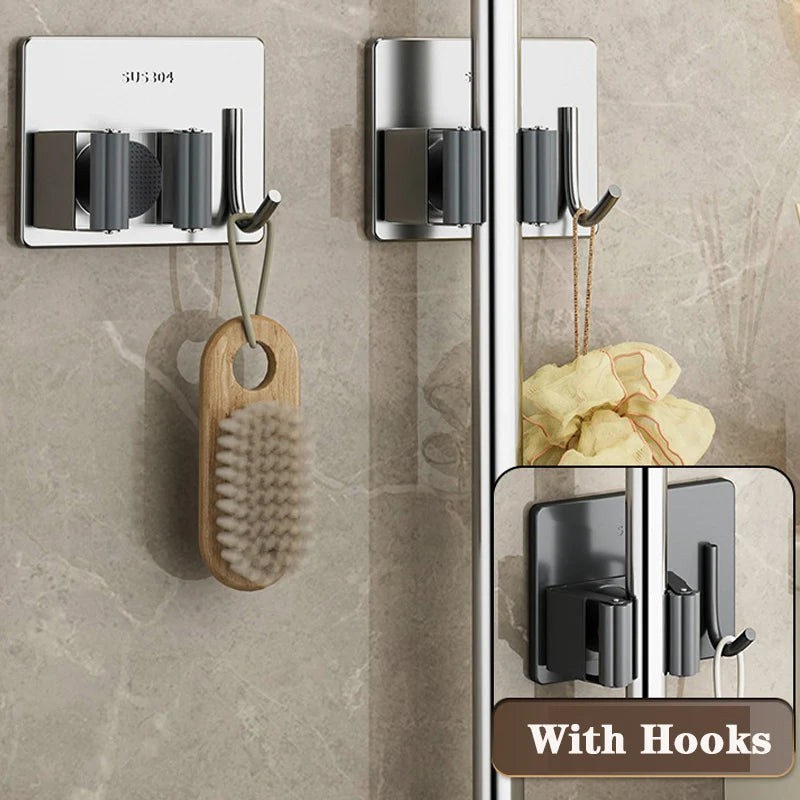 porte balais porte couverts adhésif mur noir gris moderne rangement cuisine salle bain