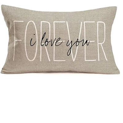 housse coussin décorative moderne lin beige lettres blanches 30x50cm 40x60cm 50x70cm
