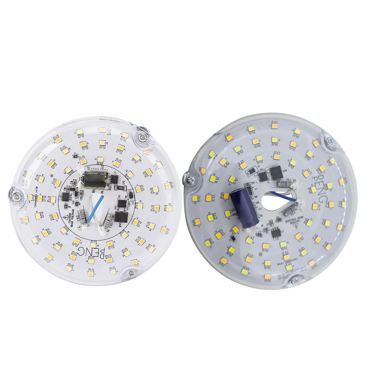 module led circulaire jaune support transparent industriel câbles bleus blancs trois points fixation métalliques