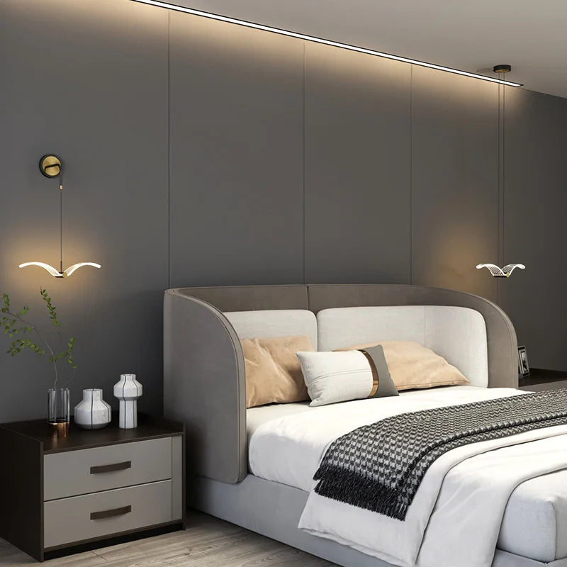 lampe suspension or noir moderne oiseau contemporain fer acrylique fixée mur éclairage chambre salon