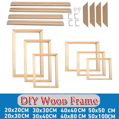 Cadre en bois naturel pour toile de peinture sur mur blanc