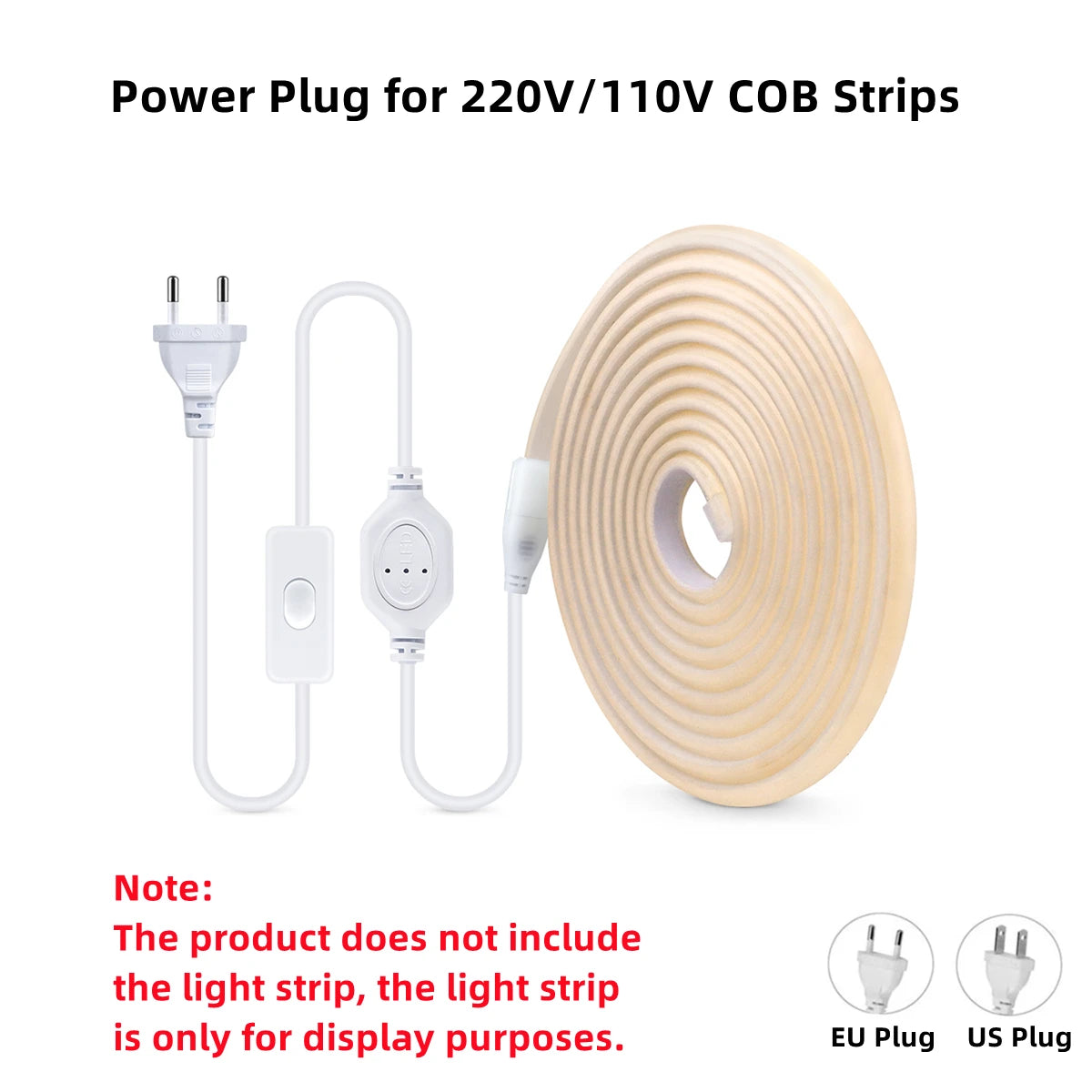 Ruban lumineux LED blanc moderne interrupteur tactile clips fixation transformateur d’éclairage EU US plug