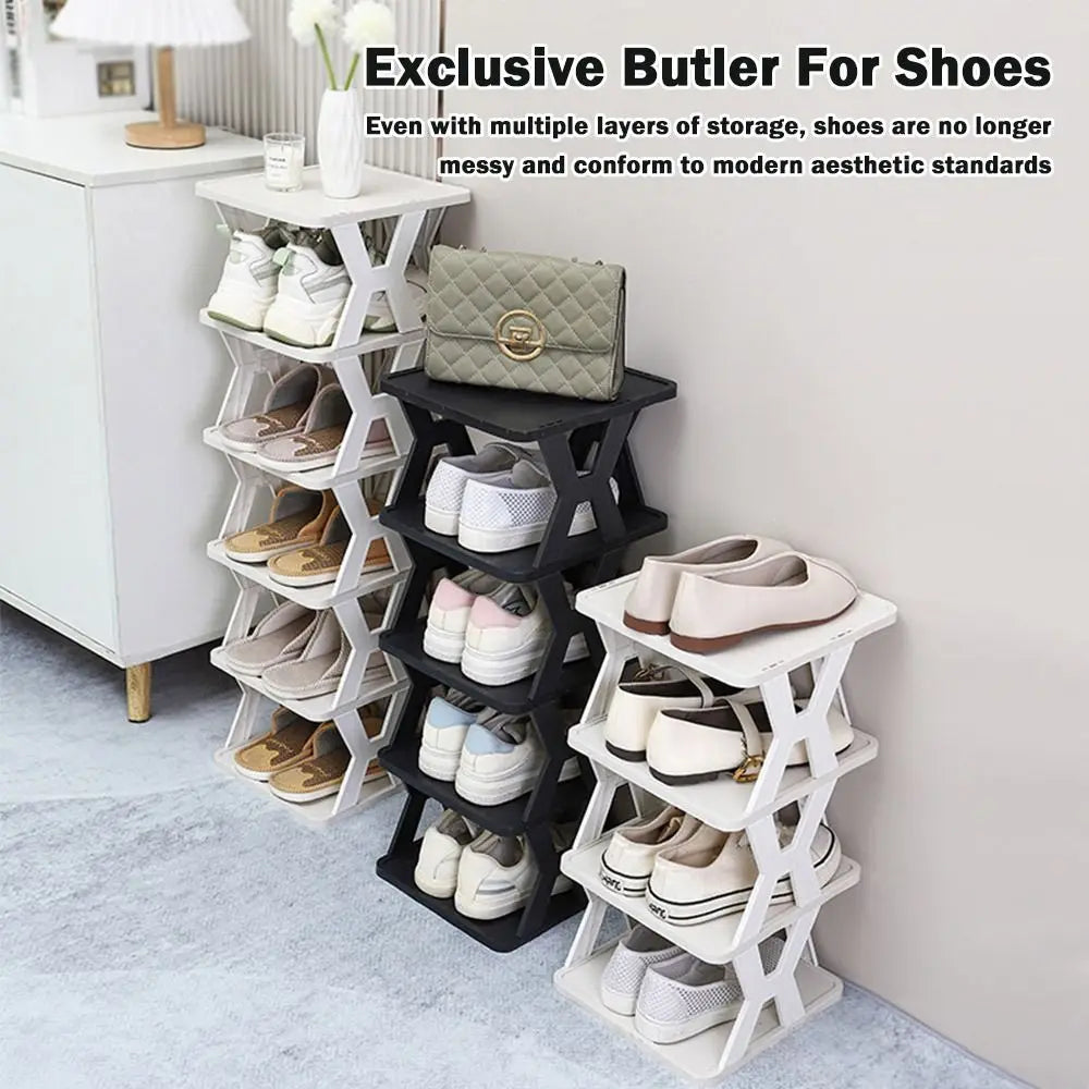 organisateur chaussures étagère moderne noir blanc structure plateaux rangement robuste anti poussière rechargeable