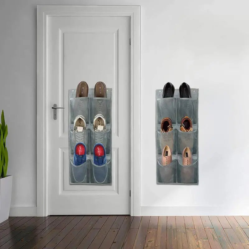 organisateur chaussures suspendu tissu mesh gris blanc noir utilitaire rangement porte mur voyage