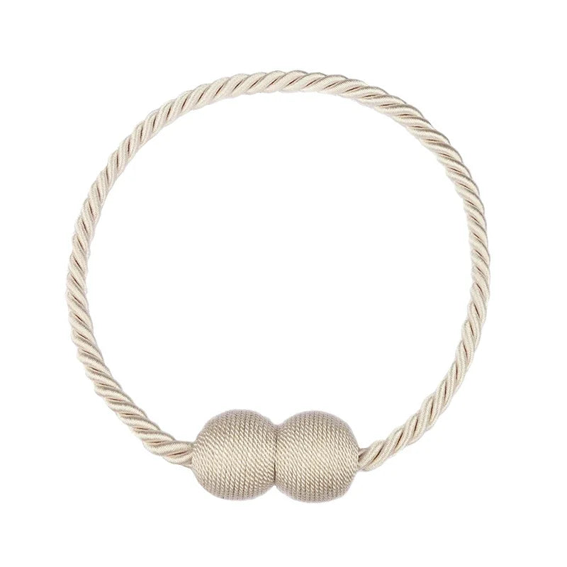 anneaux rideau corde torsadée boules texturées gris beige doré moderne élégant adhésif decor polyeste