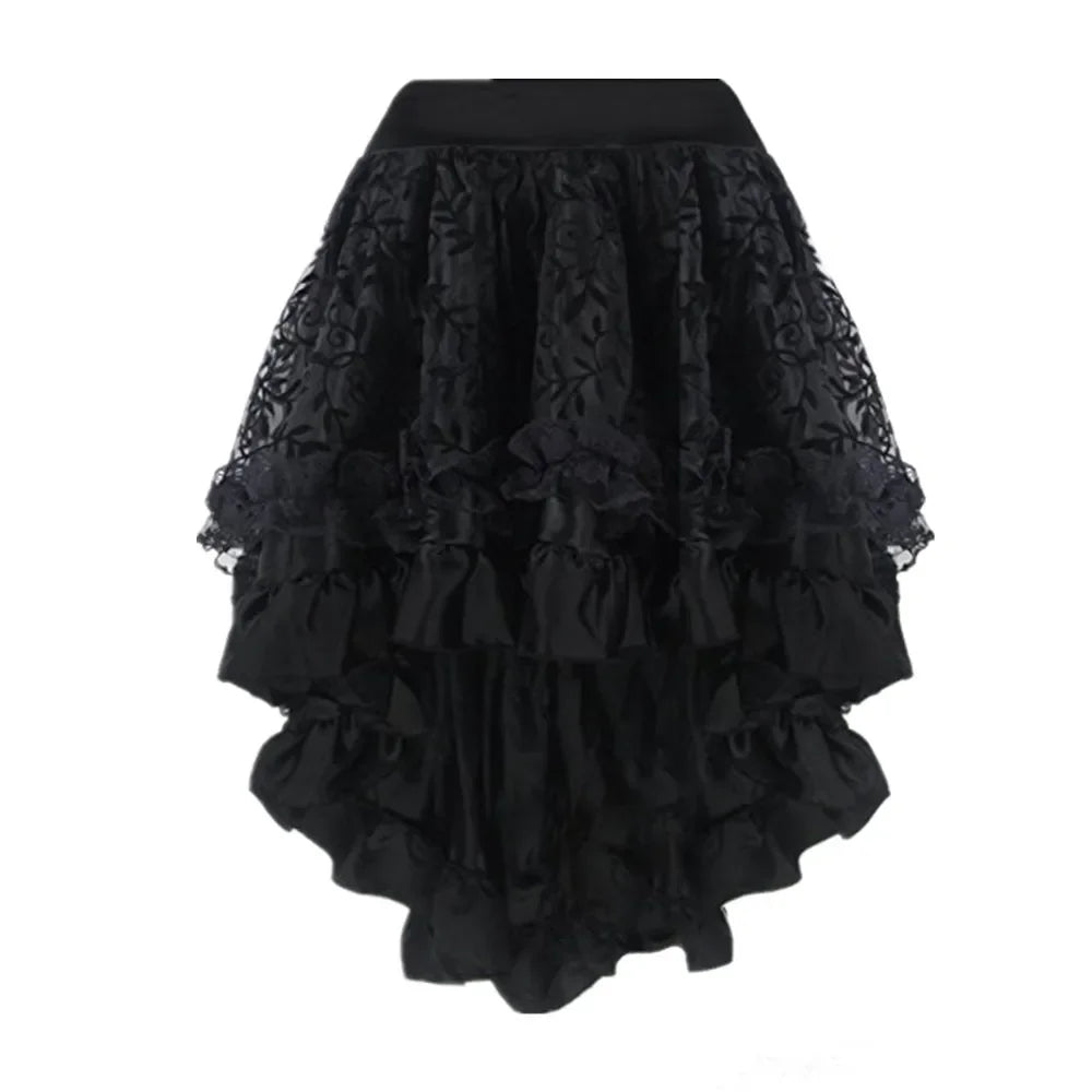 jupe dentelle fleur vintage romantique noir marron vert polyester asymétrique genoux