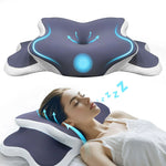 oreiller ergonomique mousse mémoire forme feuille bleu foncé alvéoles tête cou support moderne