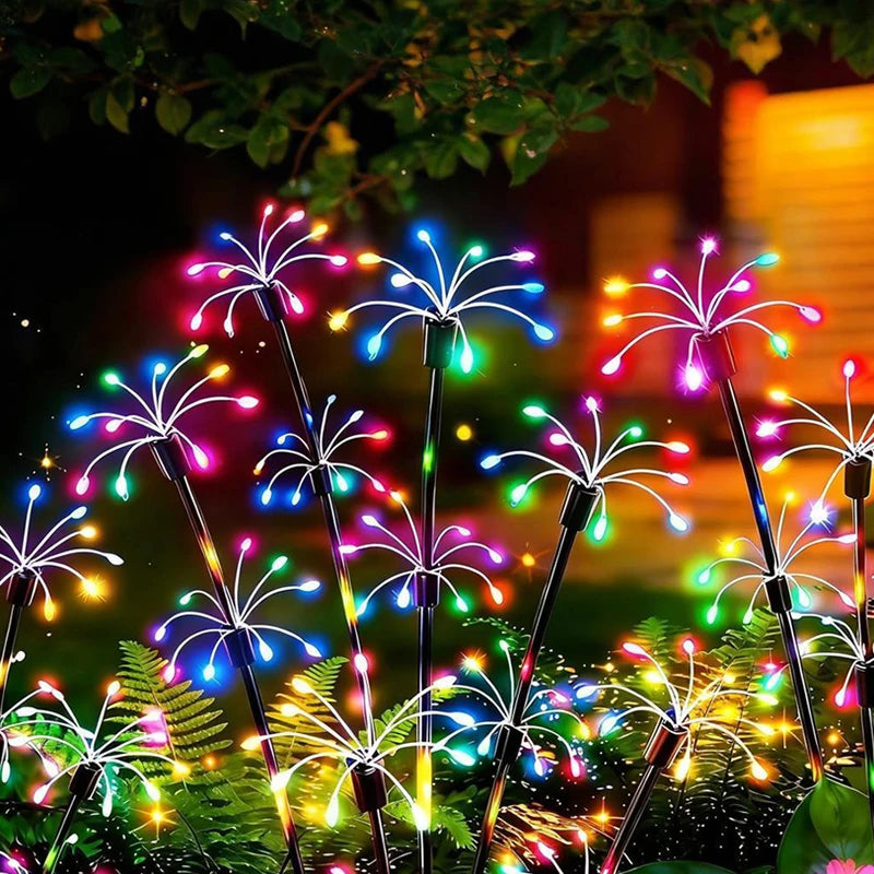 guirlande lumineuse solaire moderne multicolore branches feu d'artifice extérieur jardin