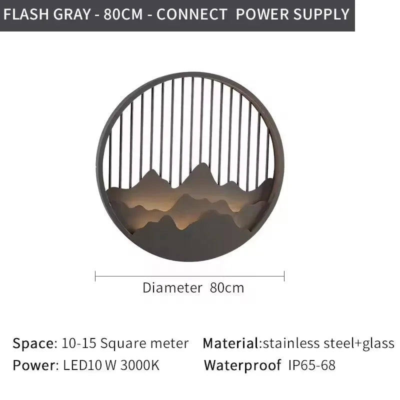 applique murale led noir doré contemporaine ip65 acier inoxydable minimaliste montagnes stylisees