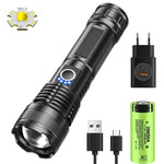 torche rechargeable led puissante zoom camping résistante autodéfense lisse noire