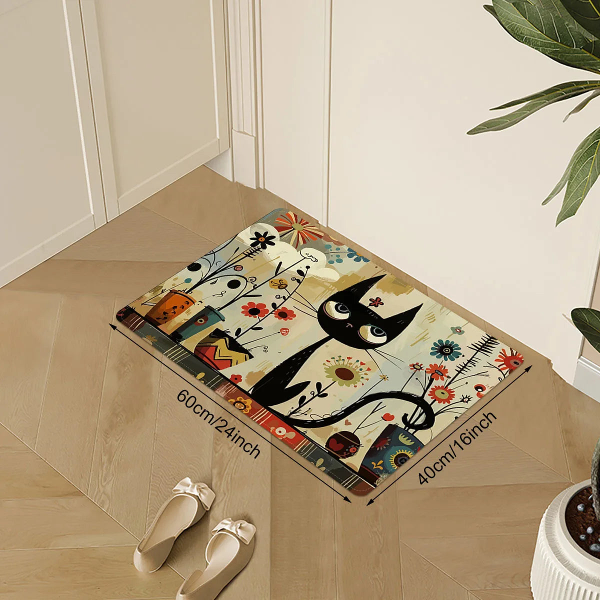 tapis sol moderne chats noirs fleurs colorées imperméable polyester usage maison hôtelextérieur