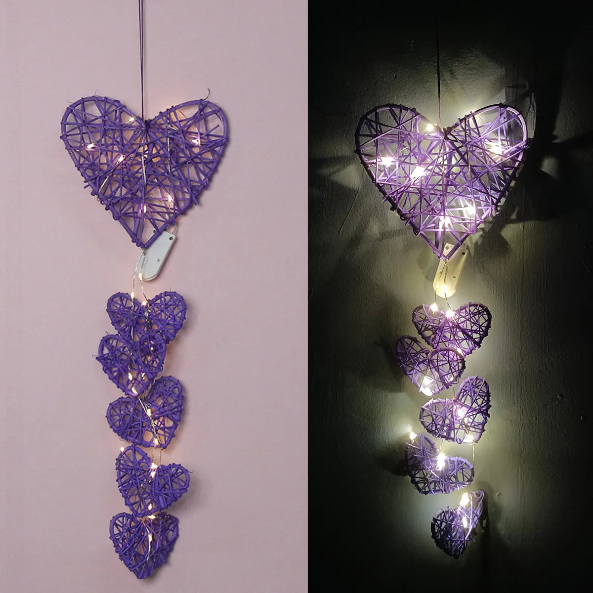 guirlande lumineuse coeurs étoiles feuilles blanche rose rouge décorative artisanale chambre anniversaire