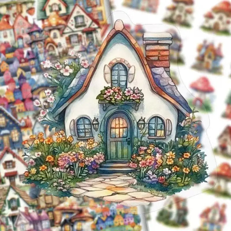 puzzle fantaisiste maison champignons multicolore aquarelle artistique enfants conte fées educatif jouet éducatif