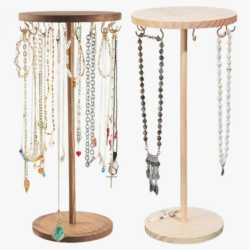 support bijoux bois naturel clips colliers porteur circulaire moderne rangement portable