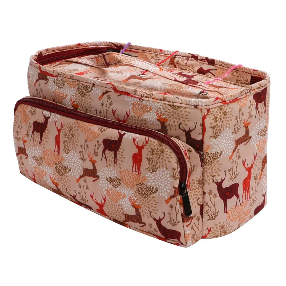 Sac couture rose imprimé floral poignées aiguilles crochets outils rangement 40cm 21cm 22cm