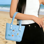 sac main vert jaune bleu perforé autocollants poignées détachables réutilisable respectueux environnement moderne casual