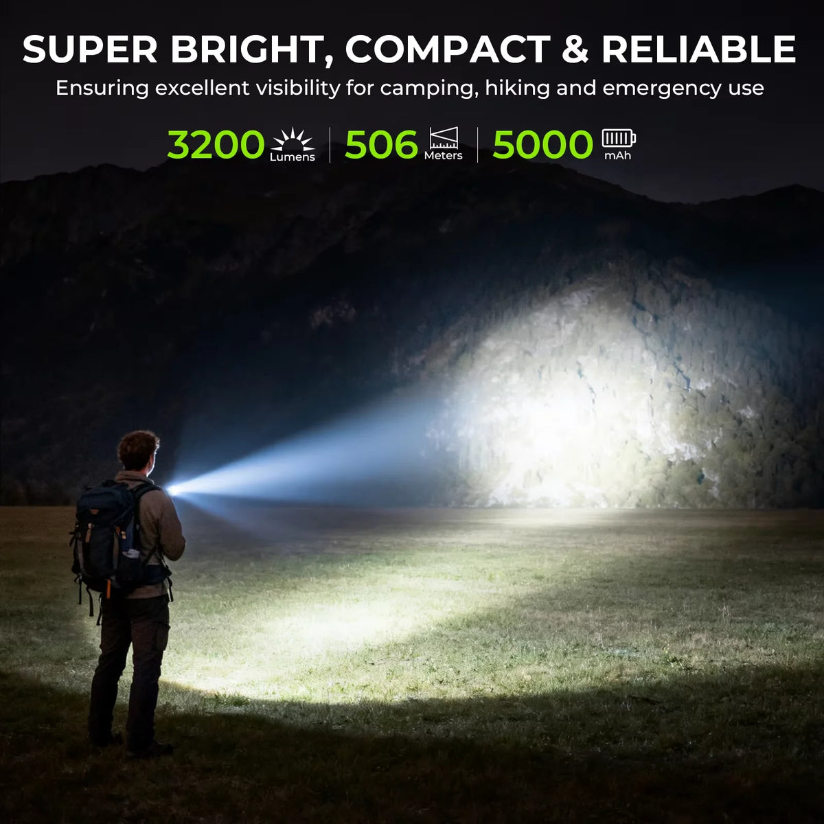 lampe torche rechargeable noire anti dérapante ipx8 étanche 5000mah autonomie 330h lumière intense robuste