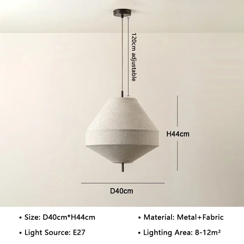 Suspension lumineuse moderne tissu toile lin beige gris clair minimaliste salon restaurant chambre