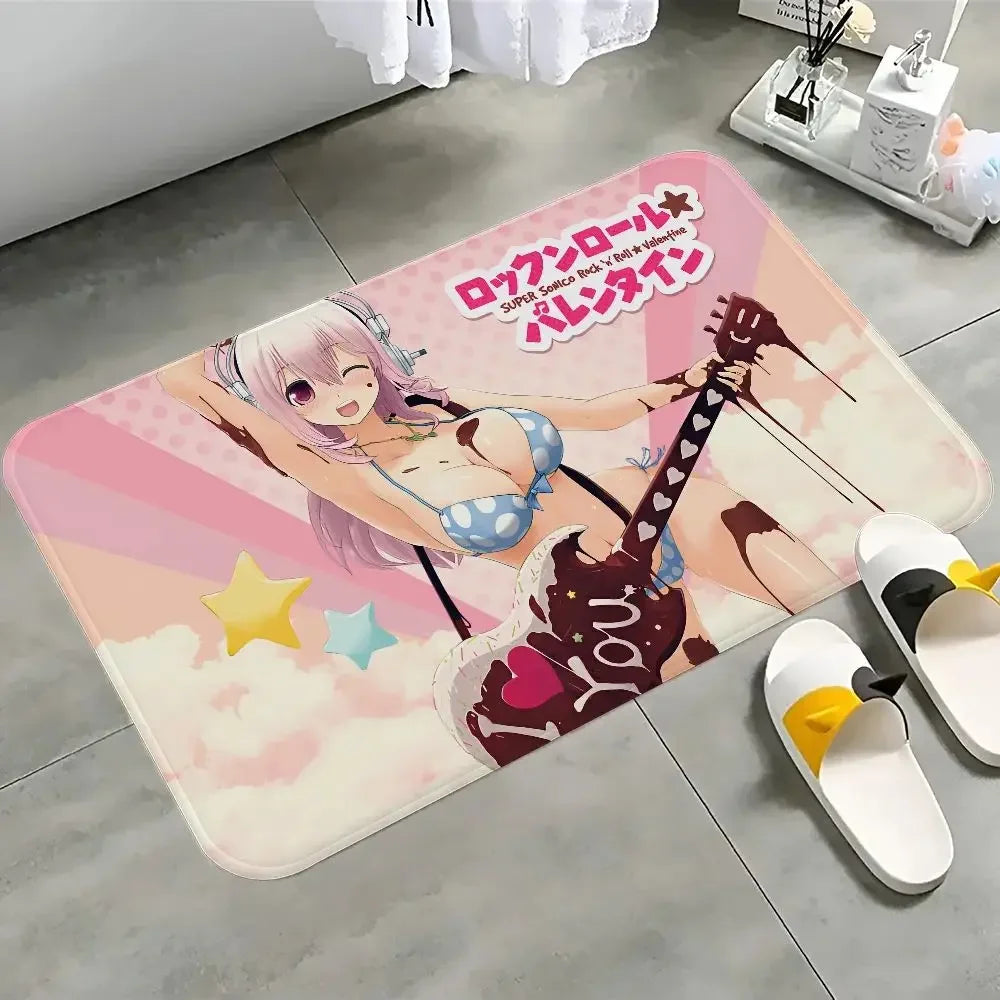 tapis sol antidérapant polyester anime rose motifs géométriques moderne salon chambre coucher