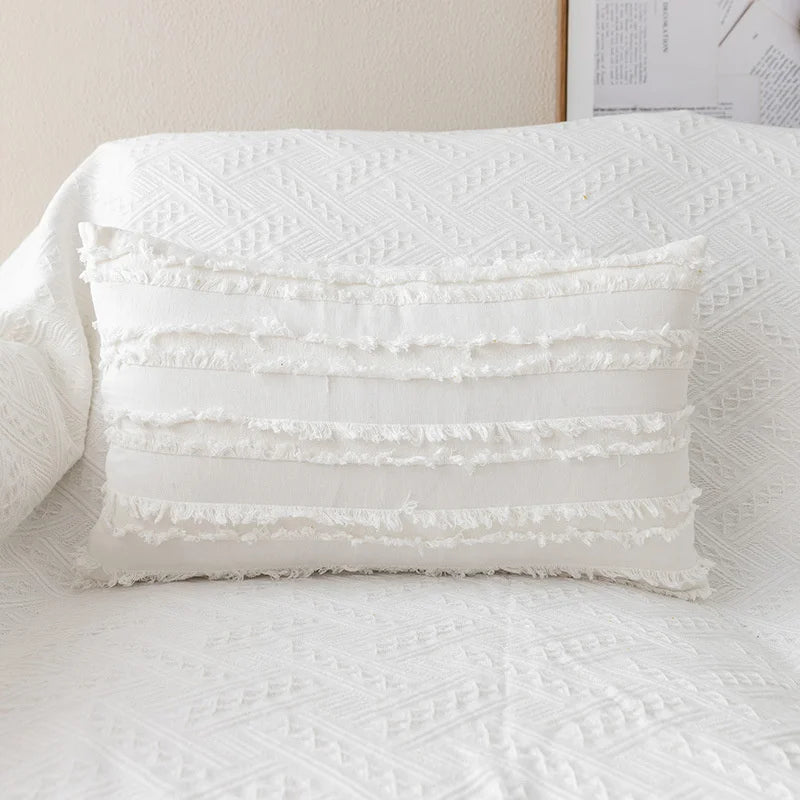 housse coussin brodée fleur marguerite polyester coton blanc jaune décorative salon voiture 30x50cm zip