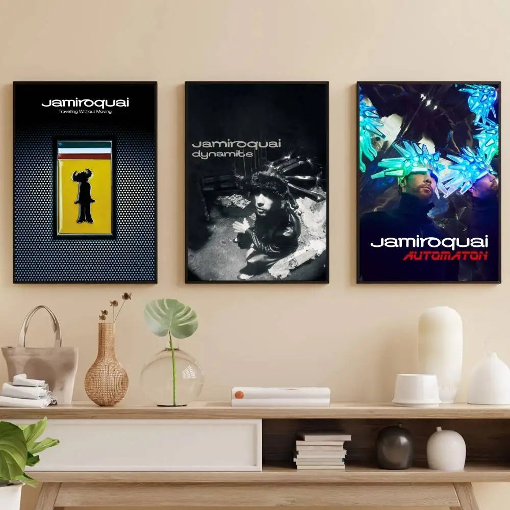 affiche moderne jamiroquai noir jaune blanche silhouette personnage minimaliste papier opaque chambre bar