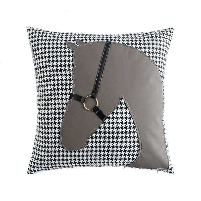 taies d'oreiller houndstooth gris noir contemporain brodé respectueux environnement 45x45cm decoration chambre coucher
