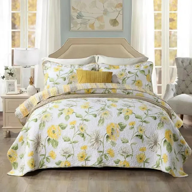 ensemble couette couverture matelassée motifs floraux coton quilté maison toutes saisons