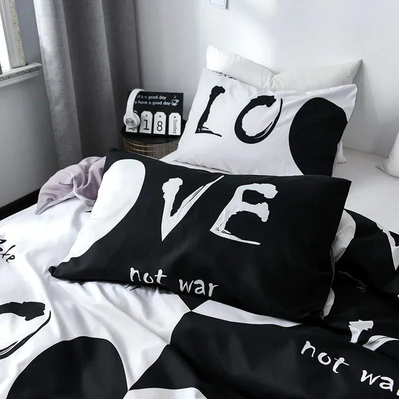 ensemble literie moderne love noir blanc motif géométrique 100 polyester brossé double queen taille