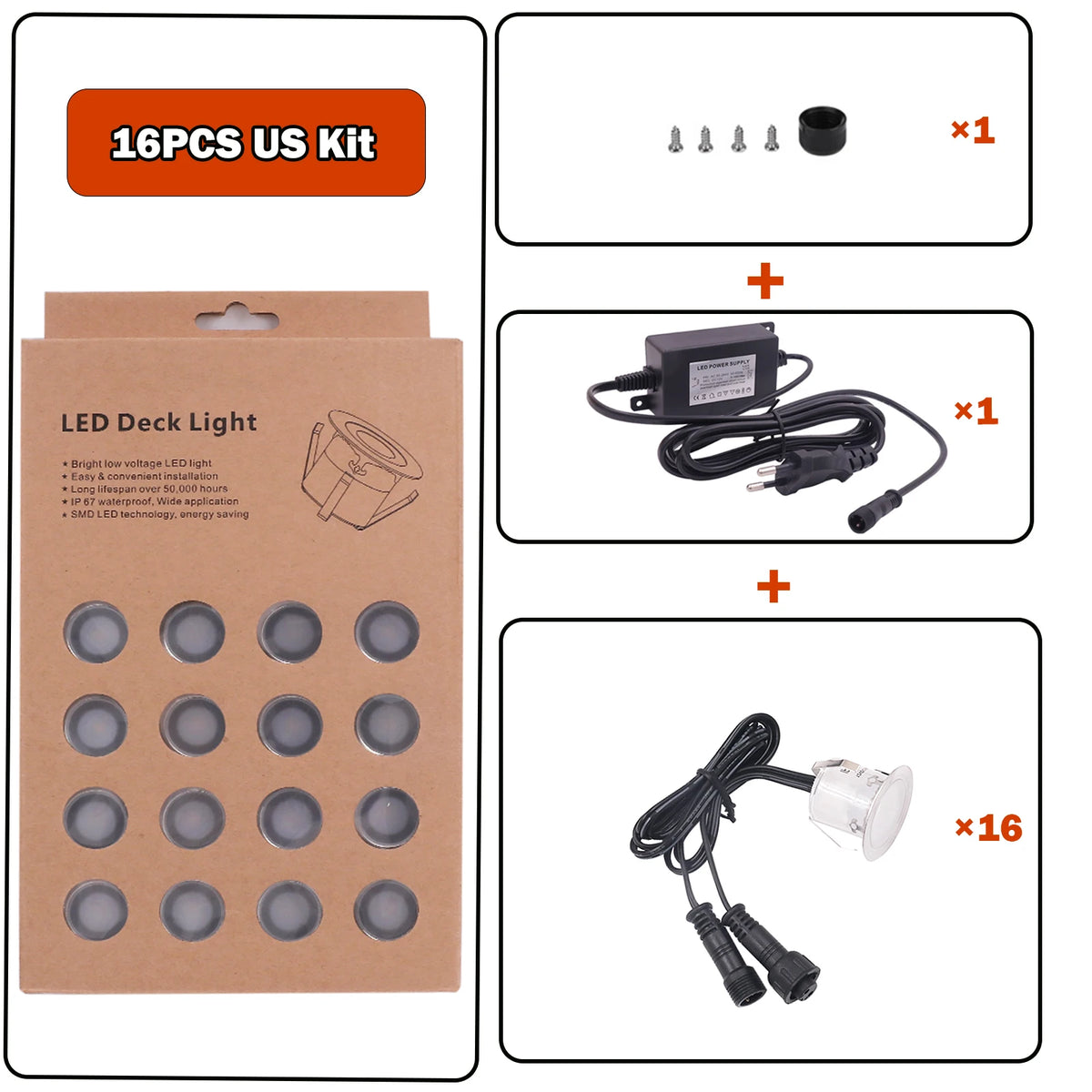 lampe led encastrable ip67 étanche blanc moderne jardin terrasse vis fixation câbles adaptateurs