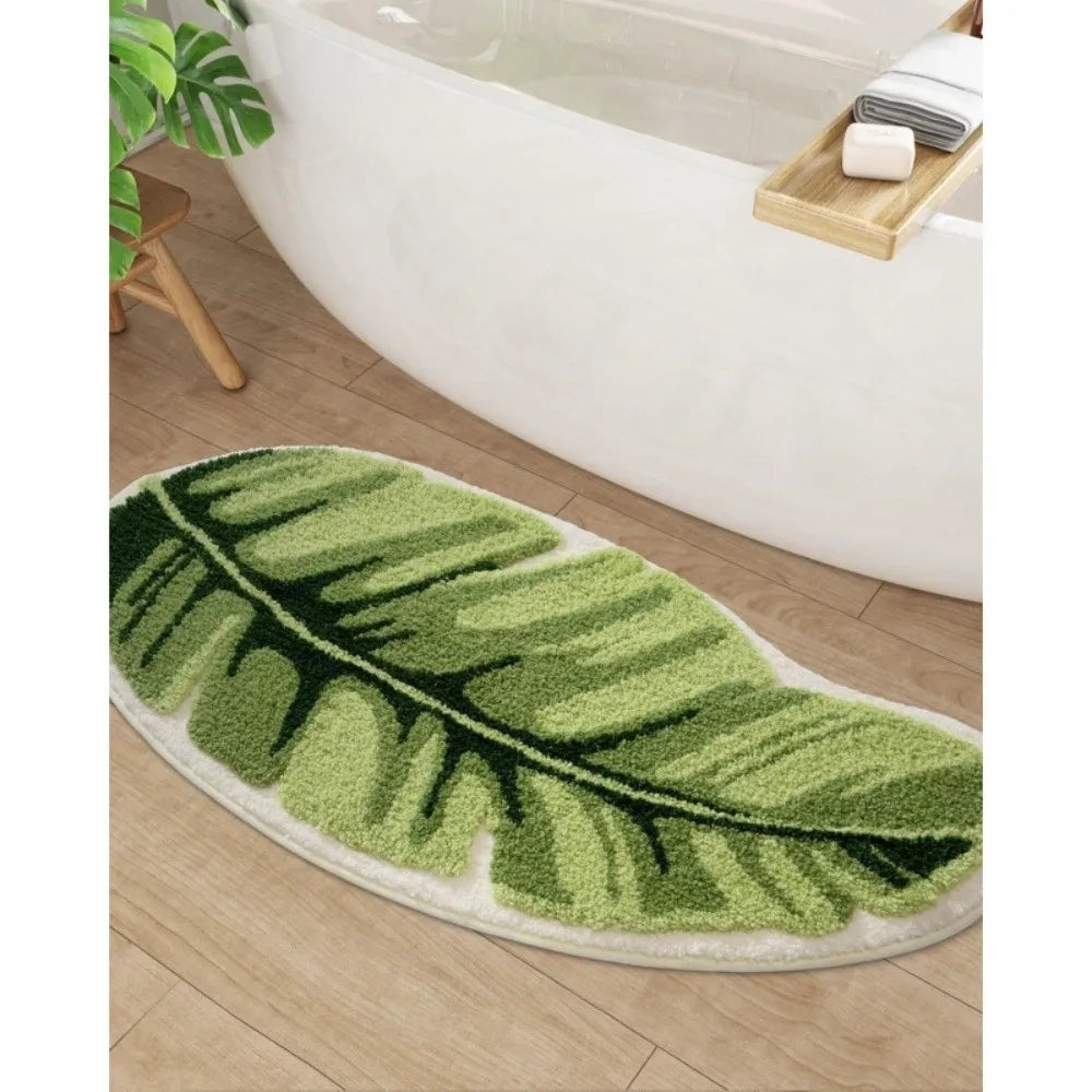 tapis feuille tropicale vert rose clair doux moelleux moderne sans bpa pvc