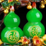 décoration chinoise gourdes sculptées feuilles cristal inscriptions traditionnelles verte rouge maison feng shui