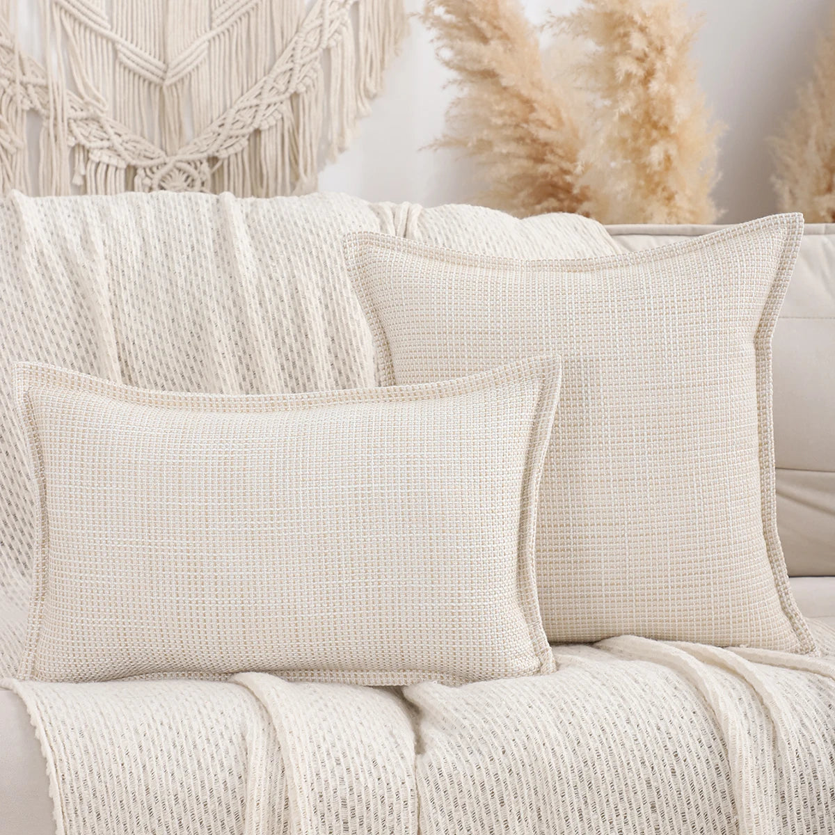 housse coussin moderne polyester beige gris motif tissé adhésif decoration maison salon voiture